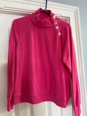 J. Crew Hot Pink Funnel Neck Sweatshirt with Shoulder Buttons
